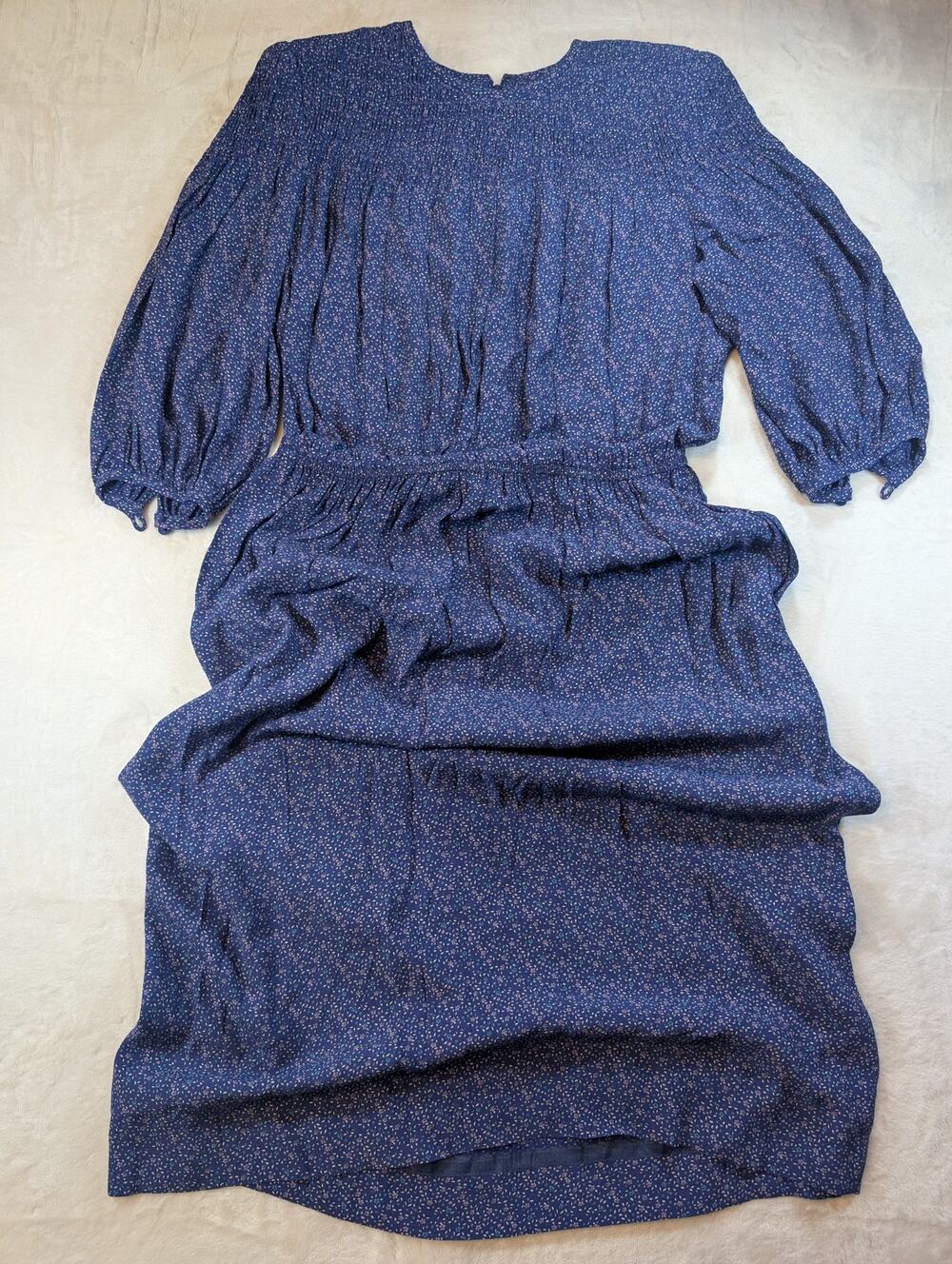 Vintage J.H. Paul Blue Floral Smocked Midi Dress USA Cottagecore Prairie Womens